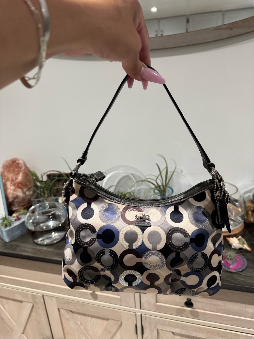 🩶💙Coach Kristin Op Art Sequin Satin Y2K Small Shoulder Bag 💙🩶